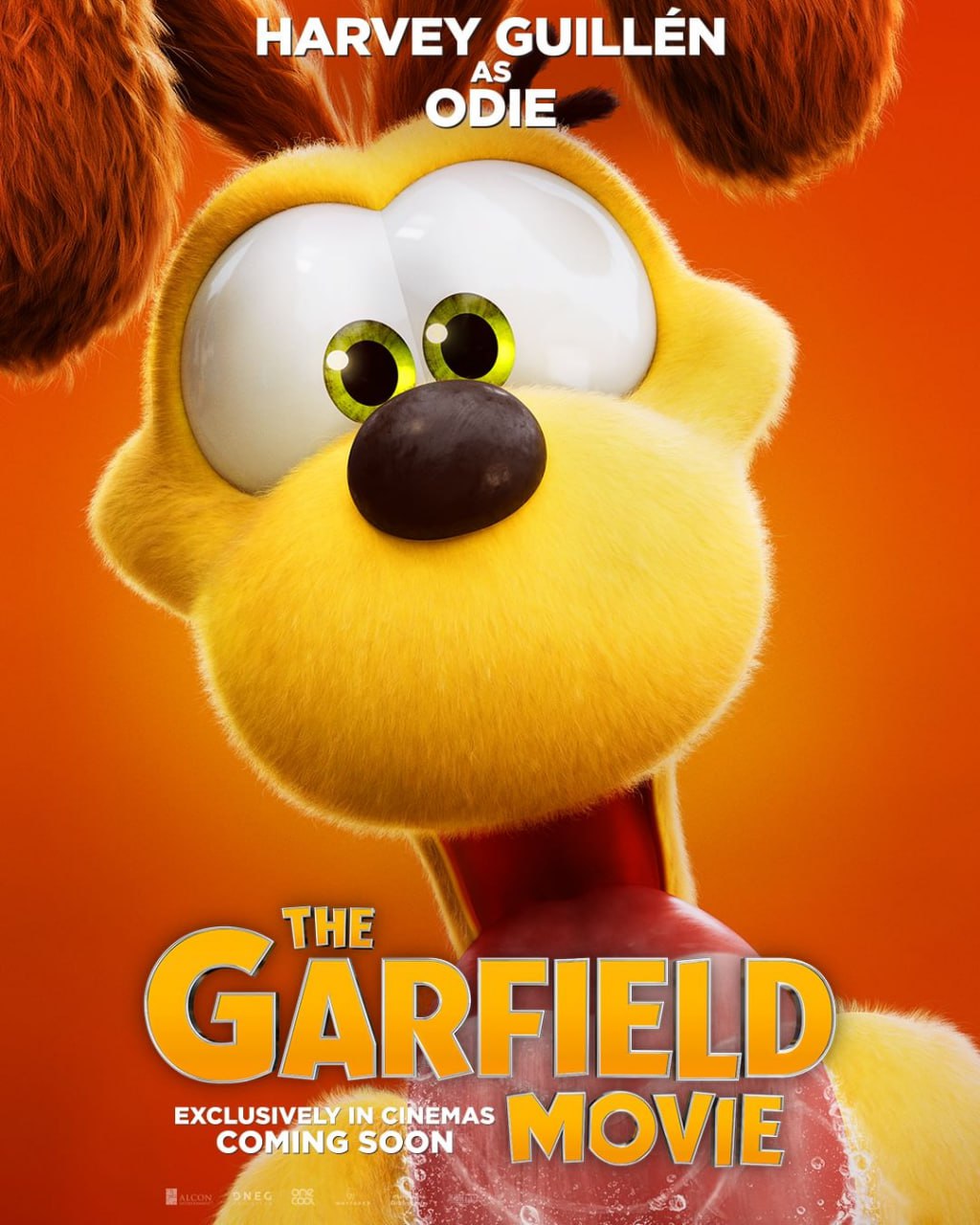The Garfield Movie poster featuring Odie enthusiastically looking towards the viewer.