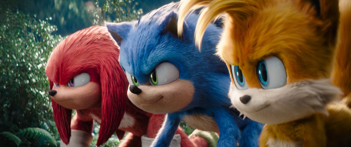 Knuckles (Idris Elba), Sonic (Ben Schwartz) and Tails (Colleen O'Shaughnessey) in Sonic the Hedgehog 3 | Still from Paramount Pictures and Sega of America, Inc.