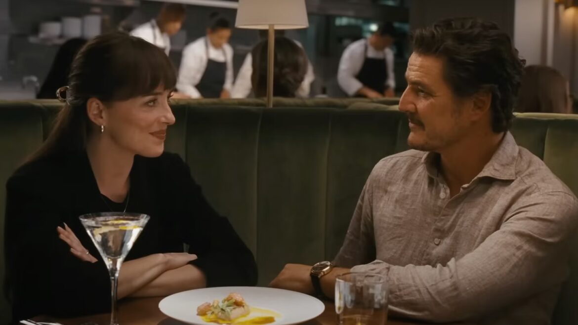 Dakota Johnson, Chris Evans, and Pedro Pascal are in a love triangle in the first trailer of Celine Song’s “Materialists”