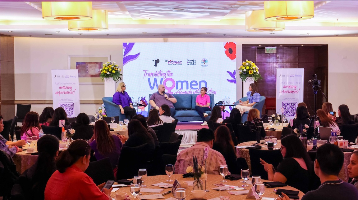 Insightful conversations spark sustained commitments and advocacy among (from left): Nina Kristine Abad, vice president of operations; TP Women executive sponsors Jeffrey Johnson, chief people officer of TP in the Philippines; and Toni Tompar, executive vice president of operations; Facilitating the panel discussion was Shawntel Nieto, president and co-founder of SustainablePH.