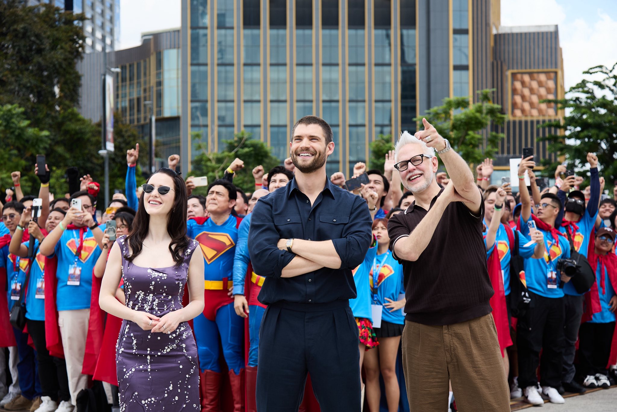 Rachel Brosnahan, David Corenswet, and James Gunn at the Superman World Tour in Manila | Photo courtesy of Superman