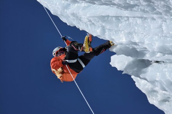 Jeno Panganiban pushes through climbing the Khumbu Icefall, a treacherous shifting terrain of ice and snow near the Mount Everest Base Camp.